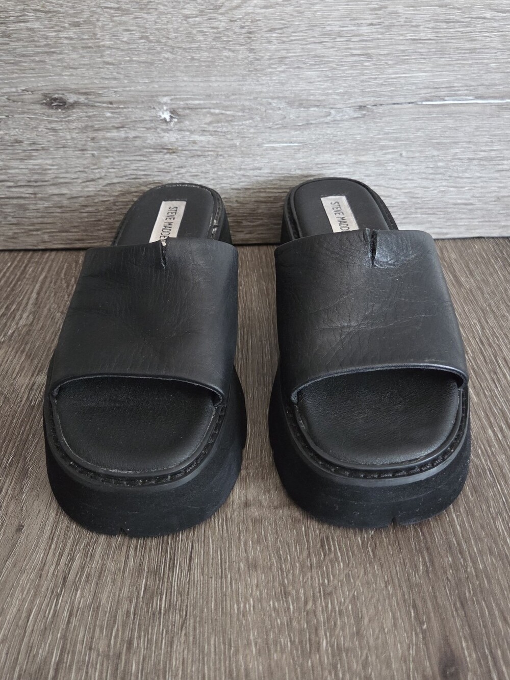 Steve Madden Lauretta Black Leather Platform Sandals – Y2K Retro Style - Size 6 - Picture 2 of 10